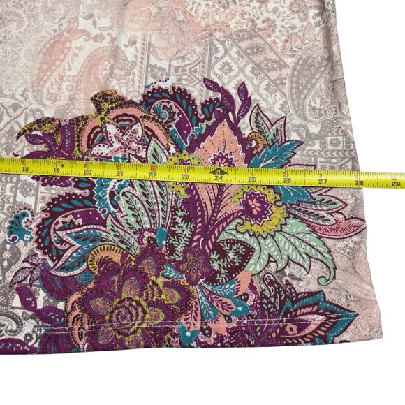Catherines Floral Paisley Tunic Top Size 1XWP Petite 1X Beige Purple Embellished - Picture 5 of 10